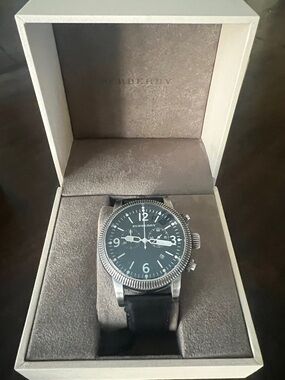 Burberry Black and Silver Men's Chronograph Watch in Box